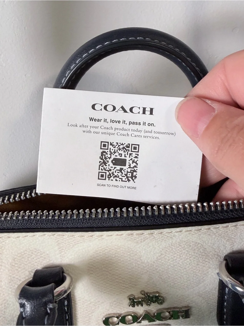 Coach White Lacey Crossbody in Signature Canvas and Blue Tassel